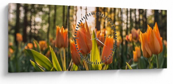 Obraz - kvety tulipánov (s hodinami) (90x30 cm)