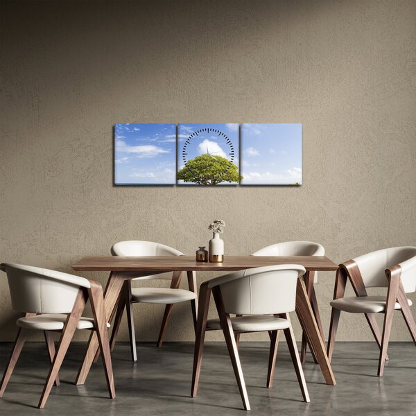 Obraz pláže so stromom (s hodinami) (90x30 cm)