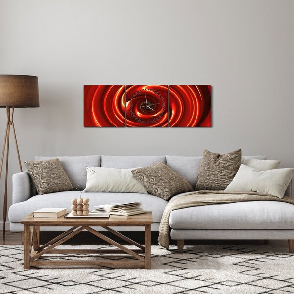Abstraktný obraz - červená špirála (s hodinami) (90x30 cm)