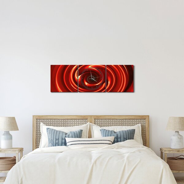 Abstraktný obraz - červená špirála (s hodinami) (90x30 cm)