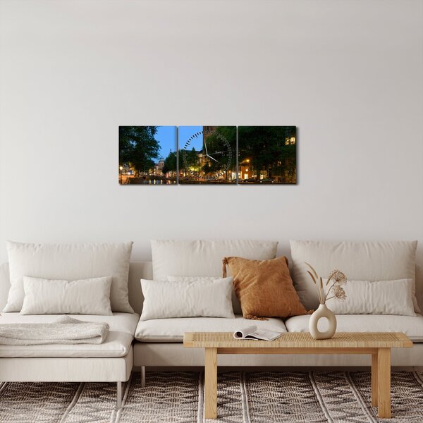 Obraz nočného historického mesta (s hodinami) (90x30 cm)