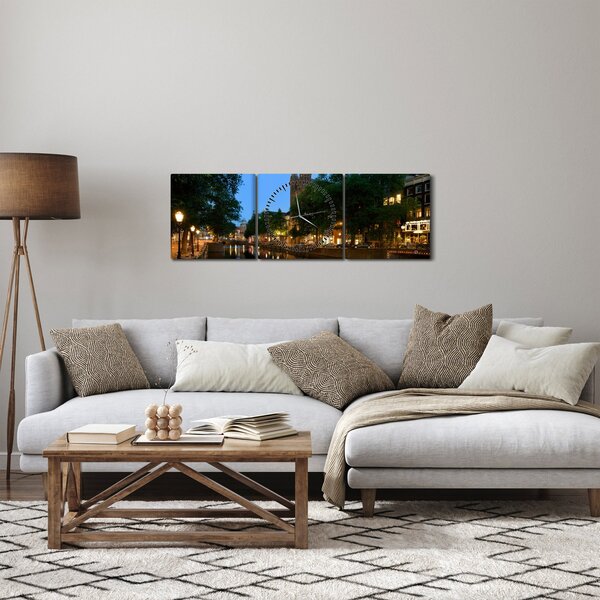 Obraz nočného historického mesta (s hodinami) (90x30 cm)