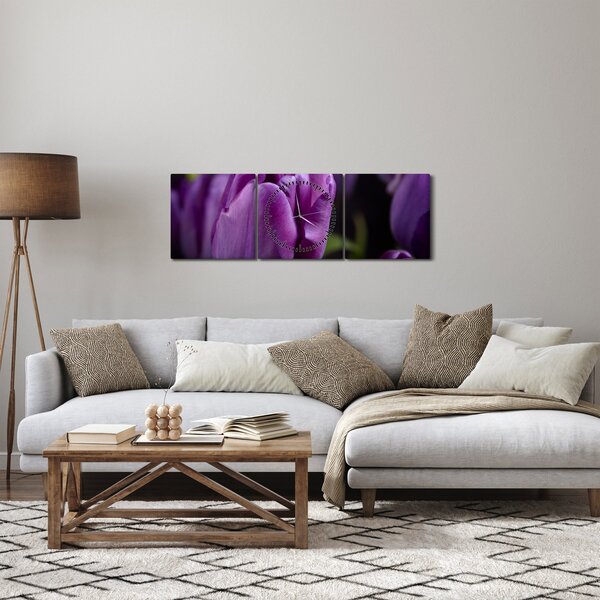Obraz kvetov tulipánov (s hodinami) (90x30 cm)