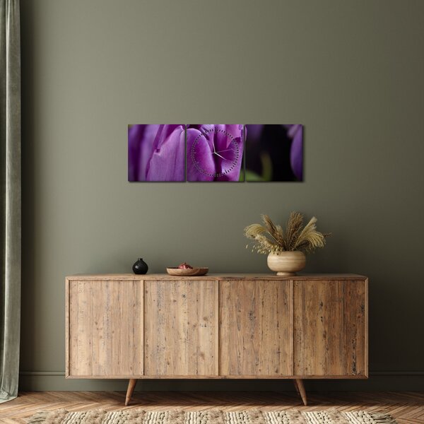 Obraz kvetov tulipánov (s hodinami) (90x30 cm)