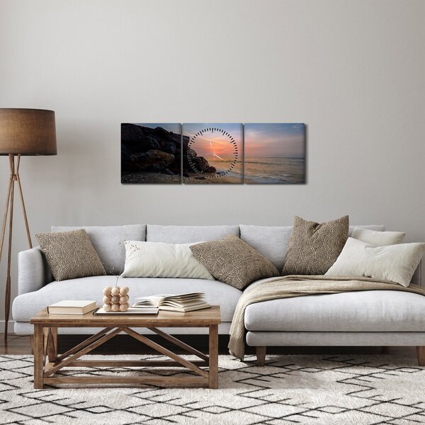 Obraz západu slnka na pláži (s hodinami) (90x30 cm)