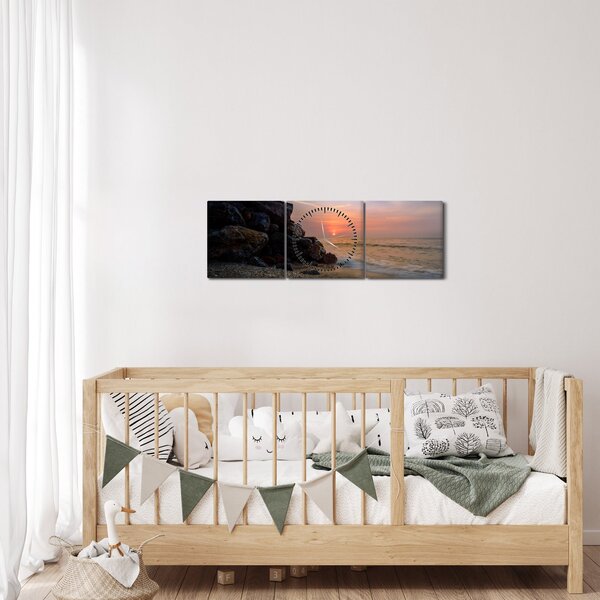 Obraz západu slnka na pláži (s hodinami) (90x30 cm)
