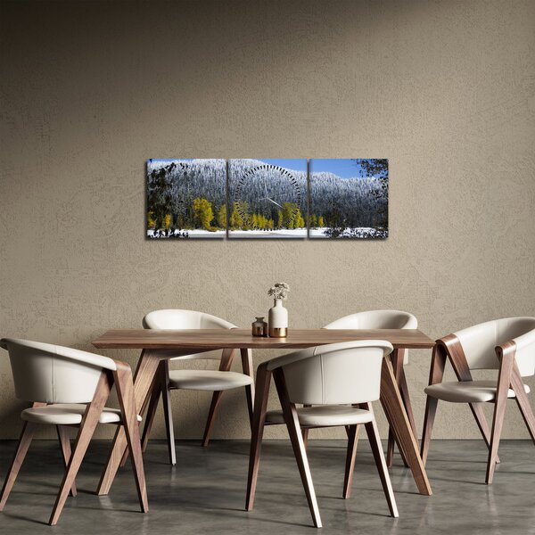 Obraz - zasnežené hory v zime (s hodinami) (90x30 cm)