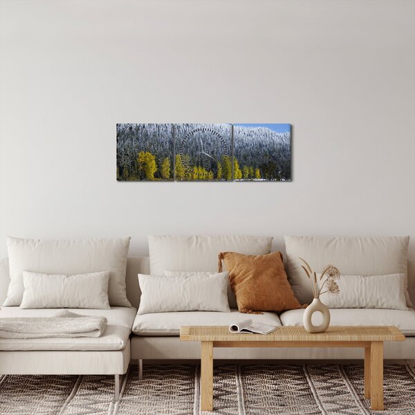 Obraz - zasnežené hory v zime (s hodinami) (90x30 cm)