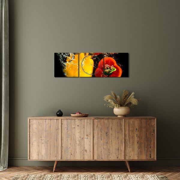 Obraz - papriky vo vode (s hodinami) (90x30 cm)