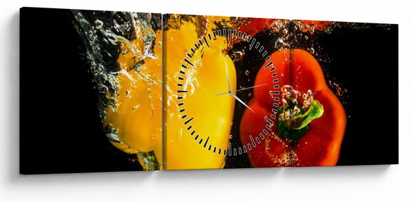 Obraz - papriky vo vode (s hodinami) (90x30 cm)