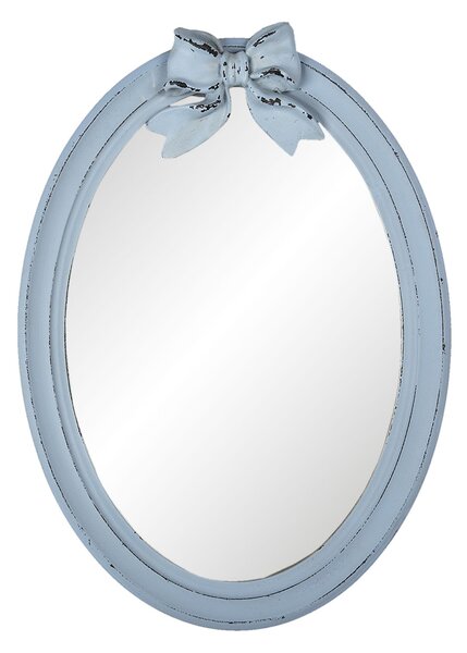 Nástenné oválne zrkadlo s modrým rámom a mašľou Clara - 32*4*42 cm