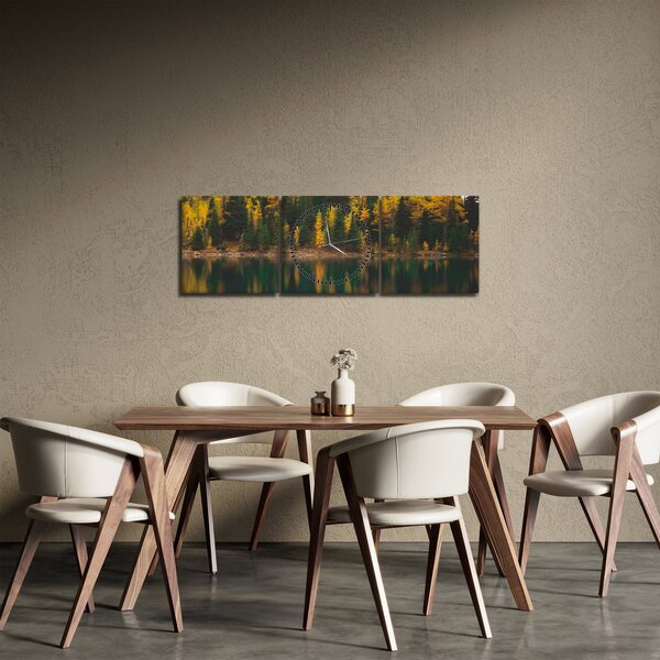 Obraz lesného jazera (s hodinami) (90x30 cm)