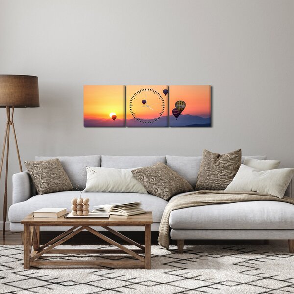 Obraz teplovzdušných balónov (s hodinami) (90x30 cm)