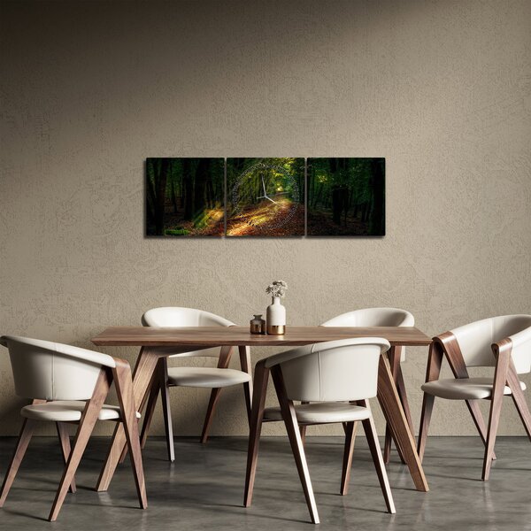 Obraz lesnej cesty (s hodinami) (90x30 cm)