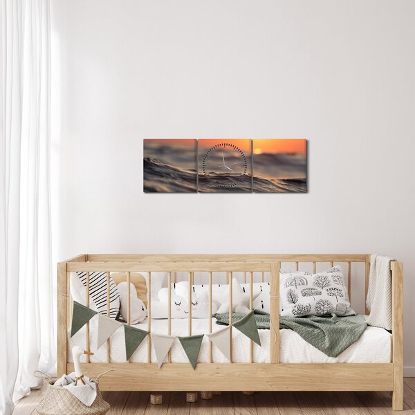 Obraz morskej vlnky (s hodinami) (90x30 cm)