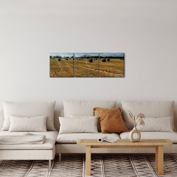 Obraz zozbieraného obilného poľa (s hodinami) (90x30 cm)