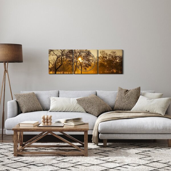 Obraz východu slnka (s hodinami) (90x30 cm)