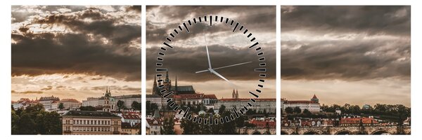 Obraz - zamračená Praha (s hodinami) (90x30 cm)