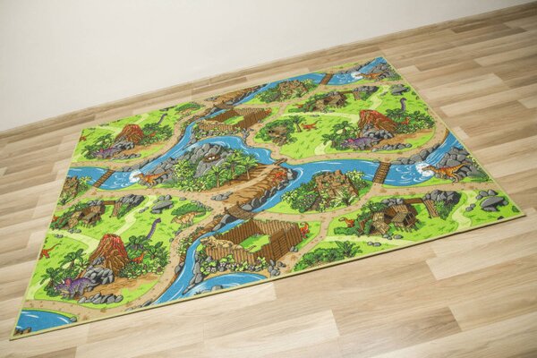 Detský metrážny koberec Dino dedina dinosaurov
