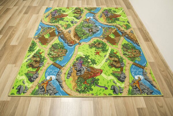 Detský metrážny koberec Dino dedina dinosaurov