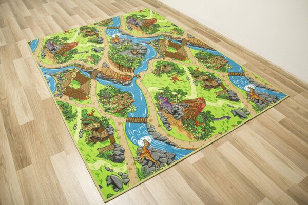 Detský metrážny koberec Dino dedina dinosaurov