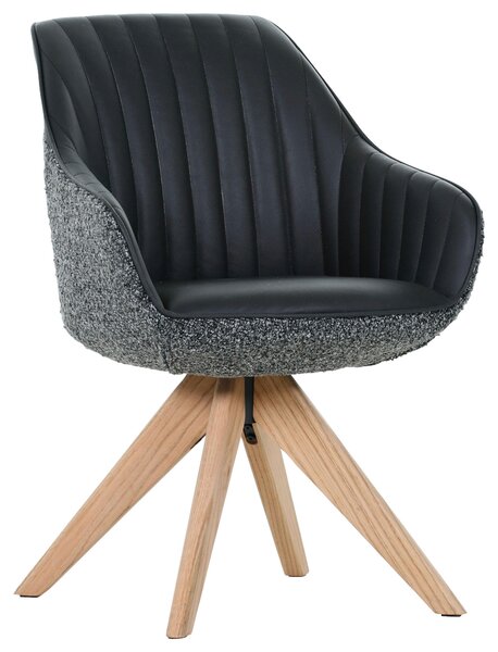 STOLIČKA S PODRÚČKAMI, ženilka, vzhľad kože, čierna, farba duba home24 - Stoličky, Online Only
