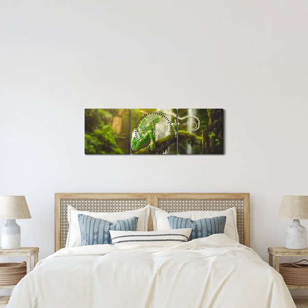 Obraz chameleóna (s hodinami) (90x30 cm)