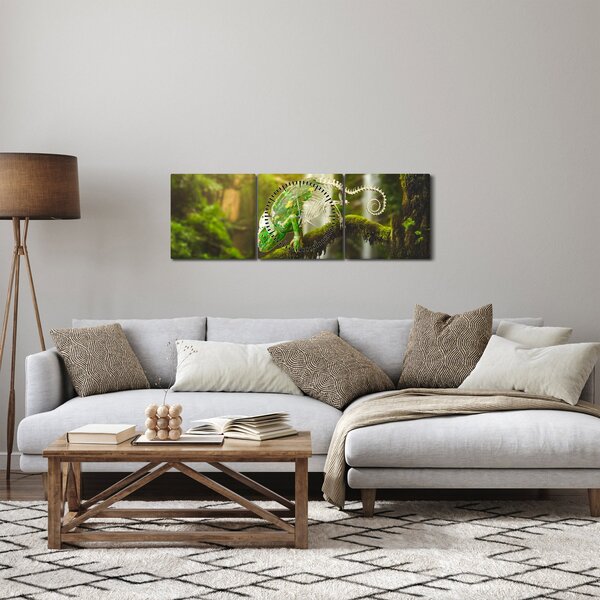 Obraz chameleóna (s hodinami) (90x30 cm)