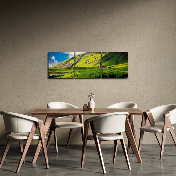 Obraz horskej krajiny (s hodinami) (90x30 cm)