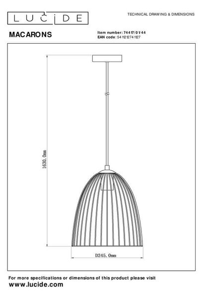 Lucide L744170144 závesné stropné svietidlo MACARONS E27