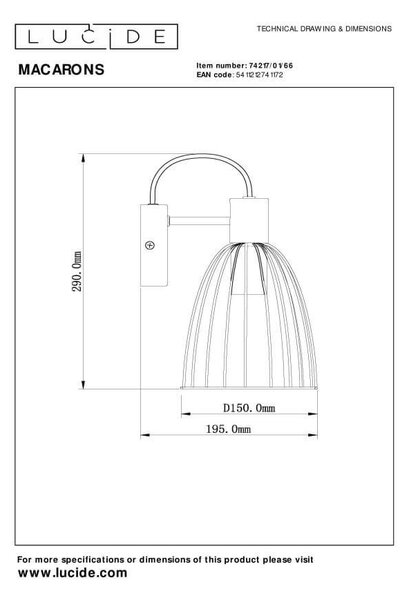 Lucide L742170166 nástenné svietidlo MACARONS E27