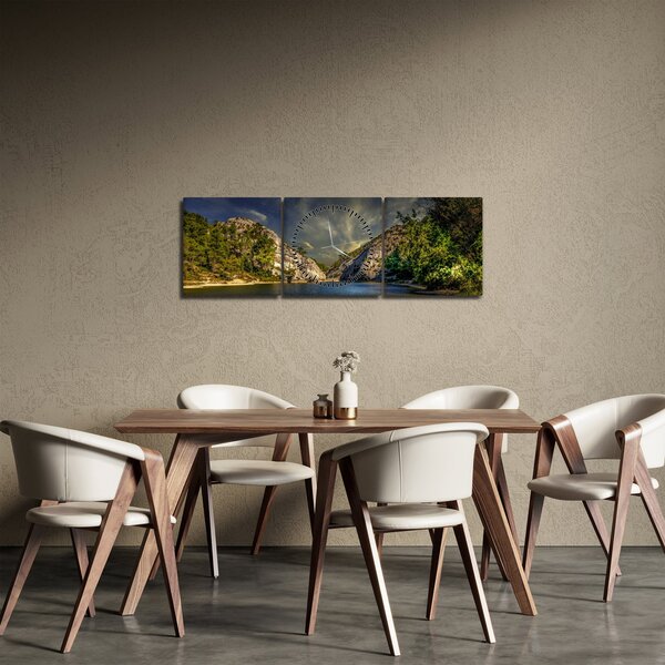Obraz krajiny s jazerom (s hodinami) (90x30 cm)