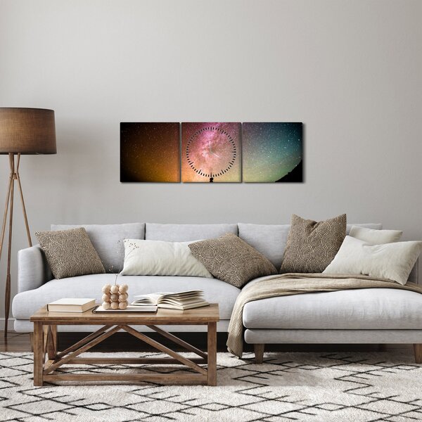 Obraz - obloha plná hviezd (s hodinami) (90x30 cm)