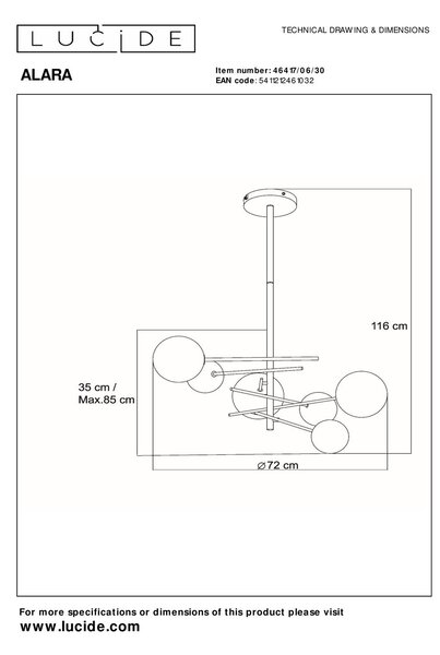 Lucide L464170630 závesné stropné svietidlo ALARA G4 | 2700K