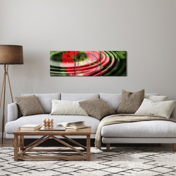 Abstraktný obraz - kvety vo vlnách (s hodinami) (90x30 cm)