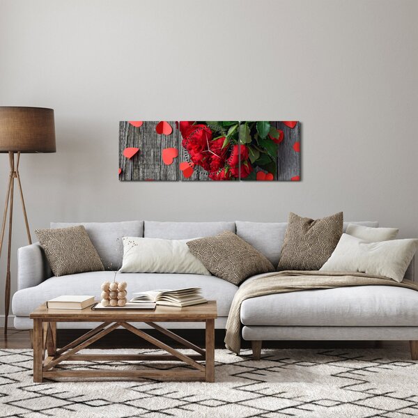 Obraz - kytica ruží (s hodinami) (90x30 cm)