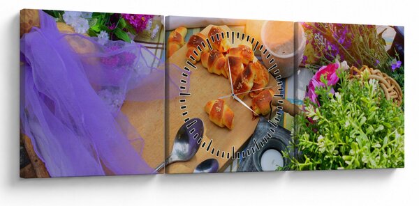 Obraz - letný piknik (s hodinami) (90x30 cm)