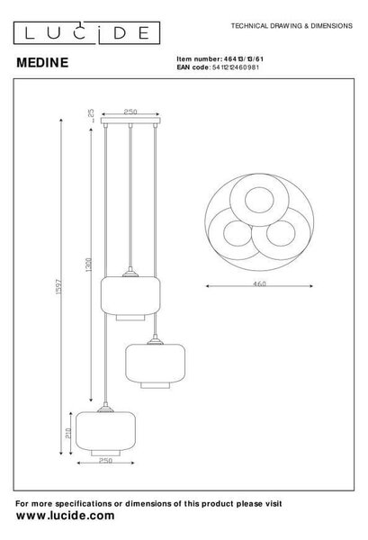 Lucide L464131361 závesné stropné svietidlo MEDINE E27