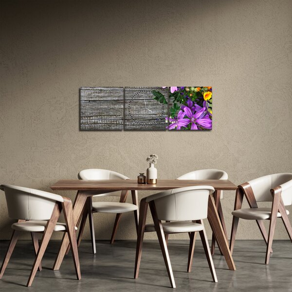 Obraz - lúčne kvety (s hodinami) (90x30 cm)
