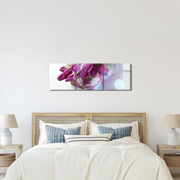 Obraz - kytice tulipánov (s hodinami) (90x30 cm)