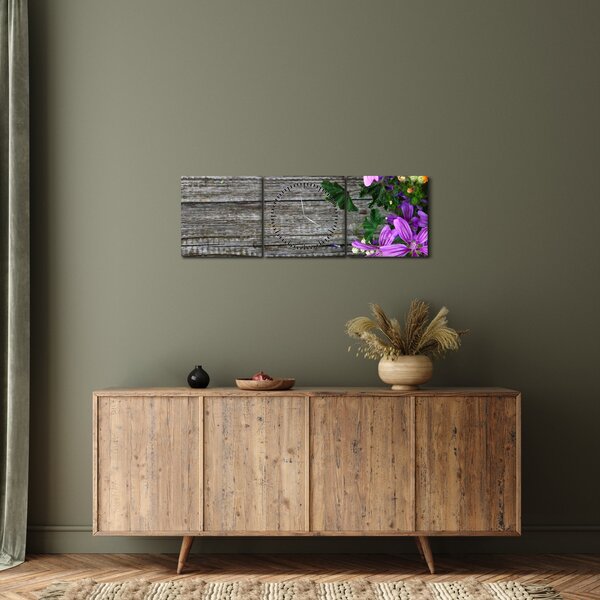 Obraz - lúčne kvety (s hodinami) (90x30 cm)
