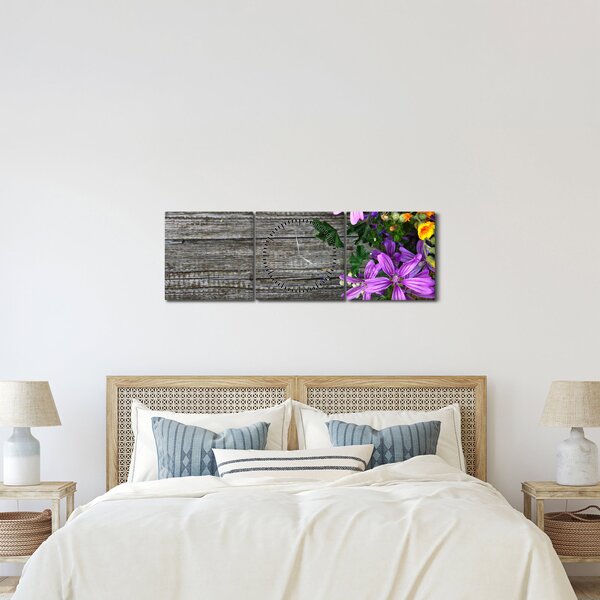 Obraz - lúčne kvety (s hodinami) (90x30 cm)