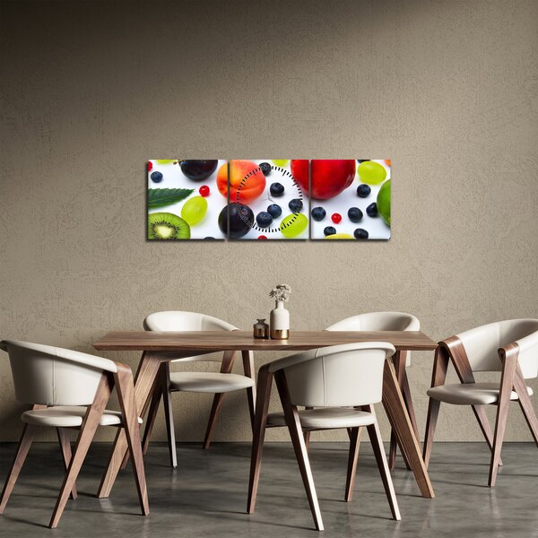 Obraz ovocia s kvapkami vody (s hodinami) (90x30 cm)