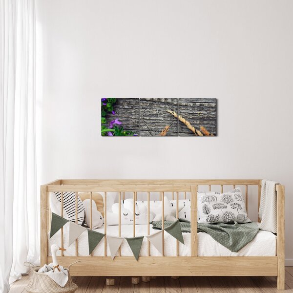 Obraz - lúčne kvety (s hodinami) (90x30 cm)