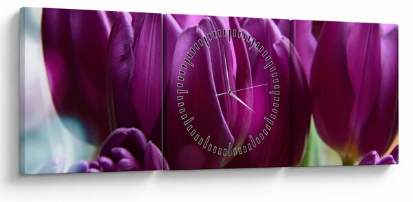 Obraz tulipánov (s hodinami) (90x30 cm)