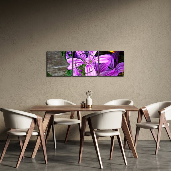 Obraz - lúčne kvety (s hodinami) (90x30 cm)
