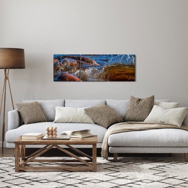Detailný obraz - voda medzi kameňmi (s hodinami) (90x30 cm)