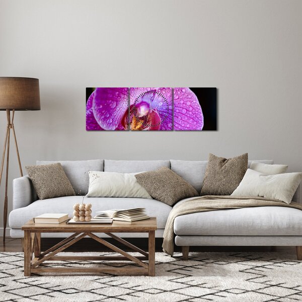 Detailný obraz kvetu orchidey (s hodinami) (90x30 cm)