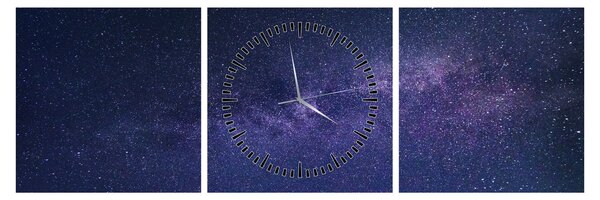Obraz galaxie (s hodinami) (90x30 cm)