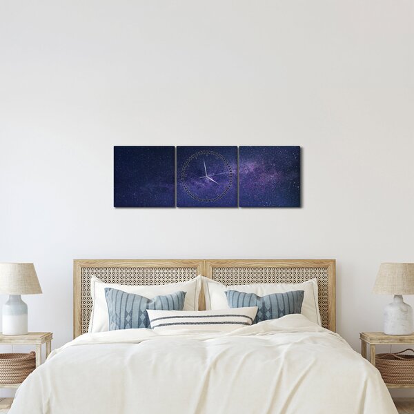 Obraz galaxie (s hodinami) (90x30 cm)